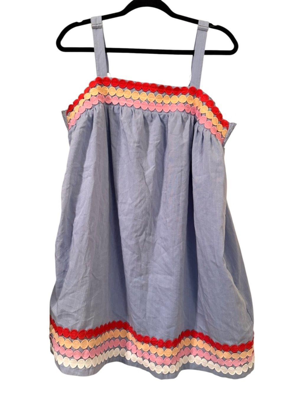 Entro Blue Scallop Trim Tank Dress Smocked Pockets Boho Summer